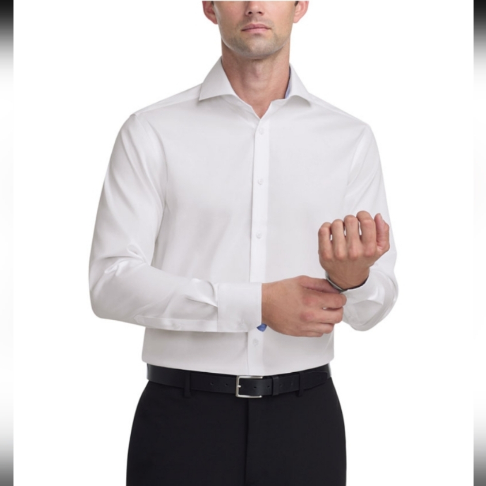 Ted Baker London, White Button Down Endurance Shirt w/ Blue Trim, 34/35 Sleeve